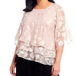 Alex Evenings Tiered Top Women's Plus Size 3X Pink Floral Print Wedding Guest